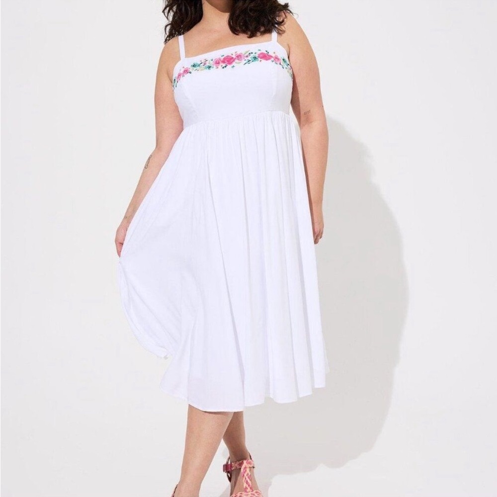 Torrid White Dress with Floral Embroidery